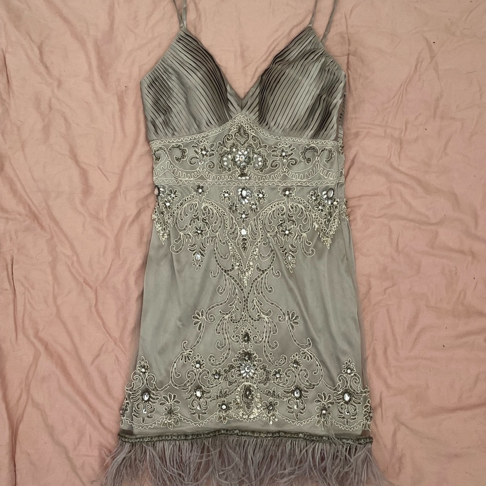 Silver short feathered trim dress